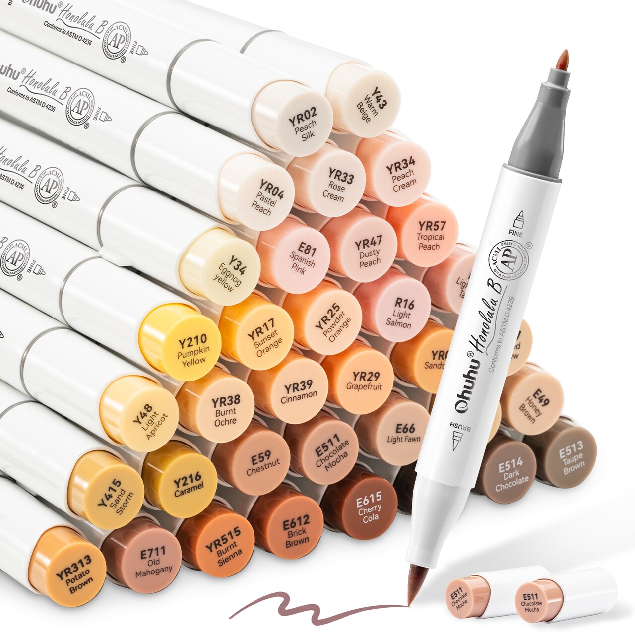 Ohuhu Brush Markers Skin Tone - 36 Portrait Skin Colors Double Tipped Art Marker Set for Artist Adults Coloring Illustration- Refillable- Brush & Fine Dual Tips- Honolulu B of Ohuhu Markers